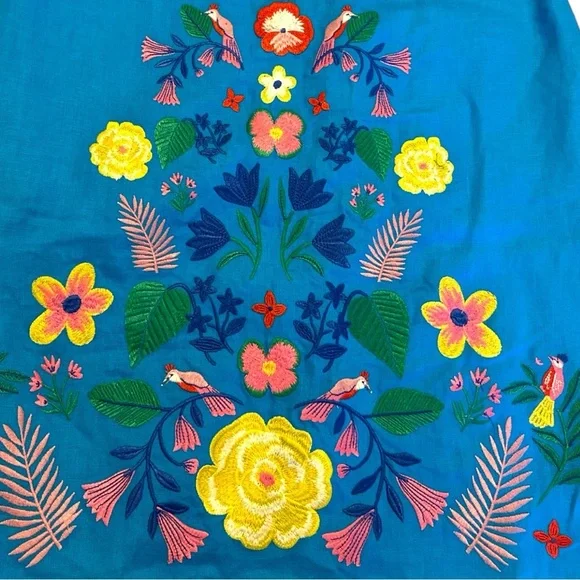 Boden Laura Linen Blue Lagoon Shift Dress Floral Embroidered Size 2R - Picture 12 of 16